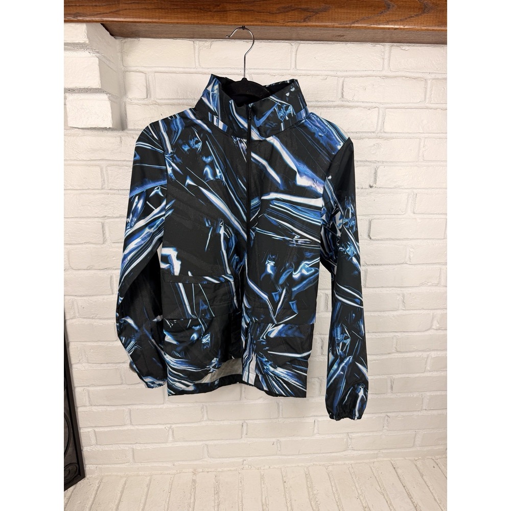 Nike Shield Running Jacket Women XS Black Blue Reflective Hooded Windbreaker